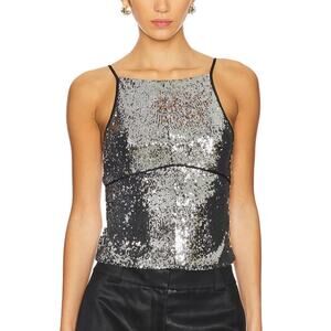 Free People James Sequin Tank in Silver Combo Size L
